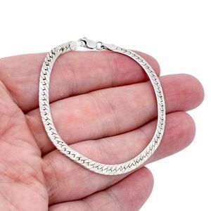 Vintage Italy Sterling Silver 925 4mm Textured Herringbone Bracelet 7"